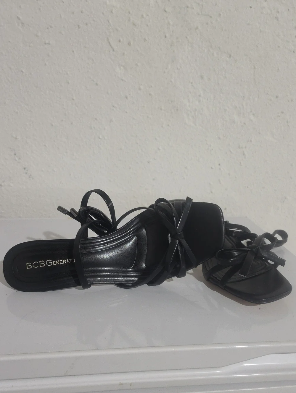 BCBGeneration Merez Black Strappy Knot Mule Heels